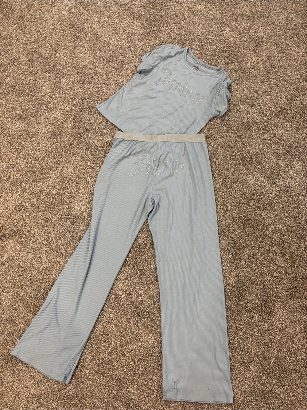 Juicy Couture Powder Blue Ribbed Rhinestone Lounge Set